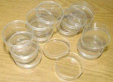 12pc 1970s Vintage Slot Car Parts 2.6" ROUND PLASTIC STORAGE BOXES Useful +Cool!