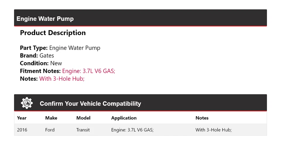 Puertas de bomba de agua con motor V6 de 3,7 L para Ford Transit 2016 Foto 2 de 4
