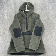 North Face Sweater Womens M Green Full Zip Deep Pile Sherpa Fleece Hooded Coat