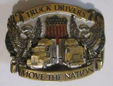 Truck Drivers Move the Nation Brass Belt Buckle Great American Buckle Gold Tone