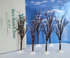 DEPT 56 Village Accessories BARE BRANCH TREES Set of 6! cardinals, birds, snow