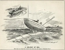 EARLY SUBMARINE HUMOR CARTOON - Rare 1903 British Punch Illustration - BOATERS 