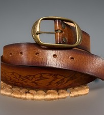 Leegin vintage USA made TOOLED buckle belt WESTERN leather brown cowhide 38