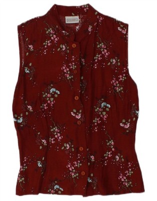 Stefanel Damen ärmelloses Shirt Bluse UK 12 Medium burgunderrot Blumen Viskose DN14