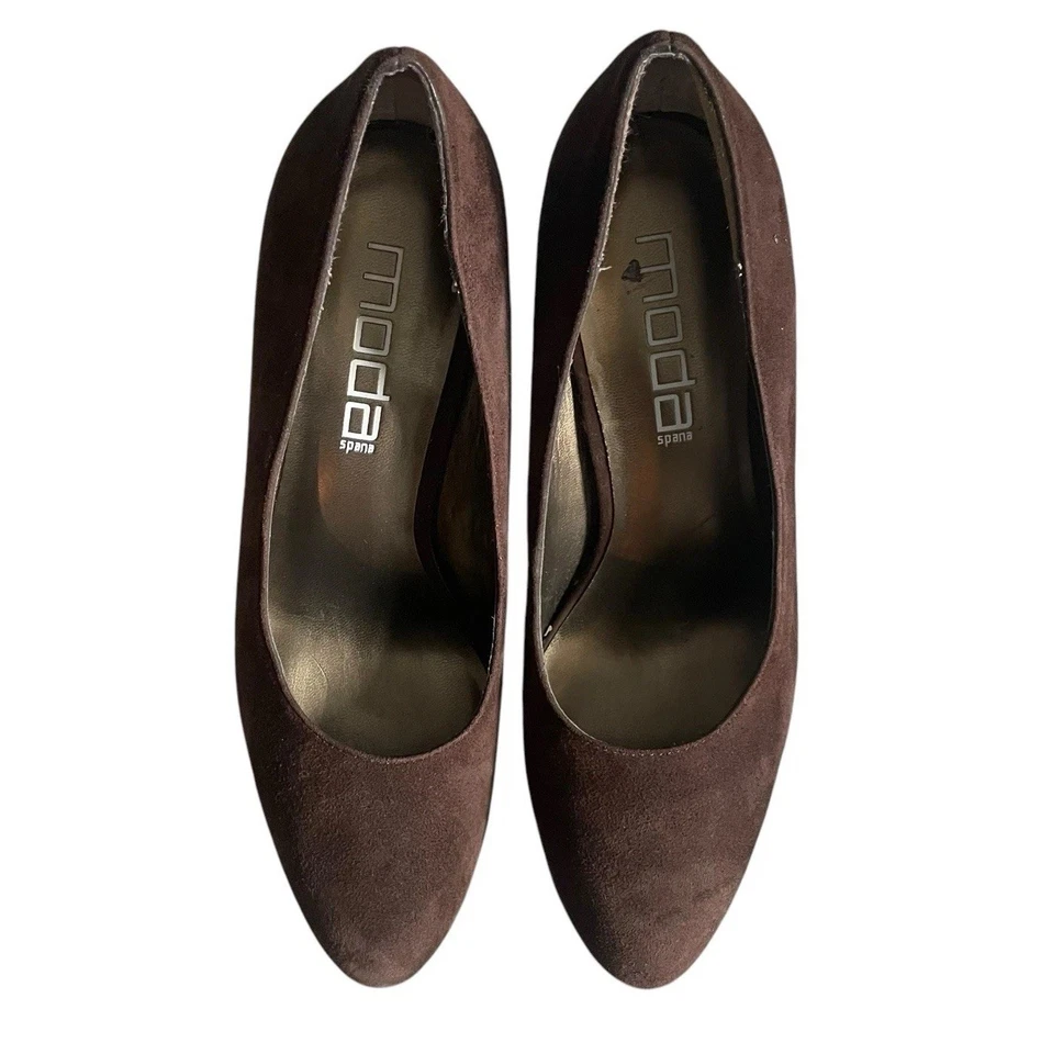 Moda Spana Gwen Brown Nubuck Suede Pumps Almond Toe Platform Heels Size 7 - Image 3 of 4