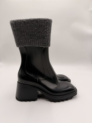 Women s Chloé Betty rain boots Black Runner Gray Knit Trim Size 35