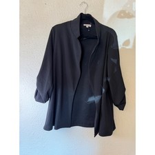 Andree by Unit Black Open Front Roll-Tab Sleeve Stand Collar Blazer Large
