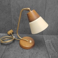 Vintage Tischlampe Nachttisch Holz Glasschirm Messing Retro 50er 60er ! Riss !