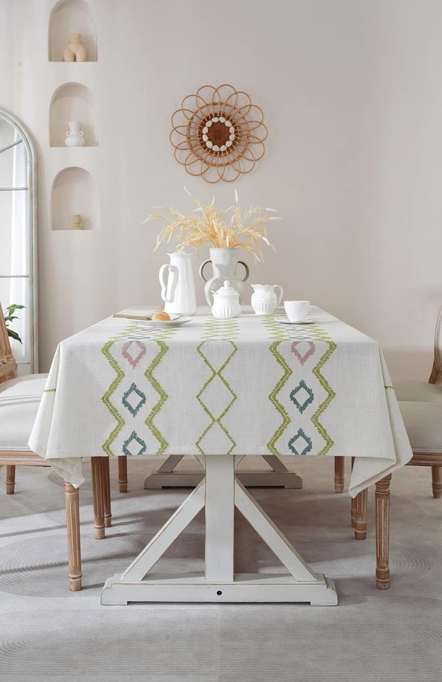 Baroque Tufting Plant Geometric Zigzag Tablecloth Coffee Dining Table Cover Gift - Image 4 of 4