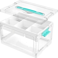 24 QT Clear Plastic Craft Organizers Storage Box W/ Removable Trays