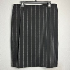 WORTHINGTON Black Office Pinstripe Pencil Skirt Sz 12 Zipper Slit Office Career