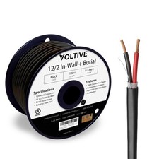 12/2 Speaker Wire, in-Wall CL3 & Direct Burial, Black, 100ft - 12AWG, 2 Condu...