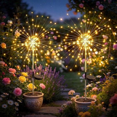 Solar Firework Lights Outdoor 2 Pack, 120LED Starburst Garden Lights Solar Po...