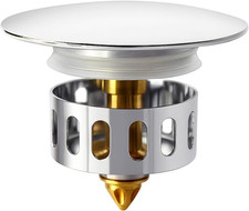 Universal Bathtub Stopper and Tub Drain Hair Catcher, Pop-Up Plug, Chrome Zinc A