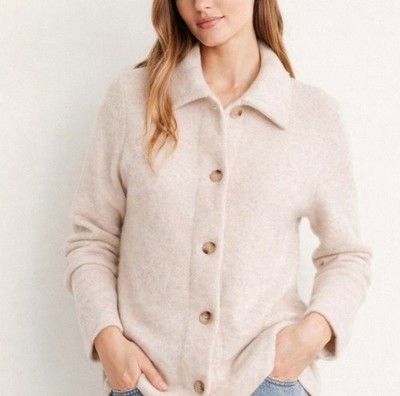 Vince Wool Alpaca Blend Button Front Cardigan Jacket Sweater Cream Medium M