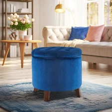 Tufted Storage Ottoman Large Footrest Stool Coffee Table, Navy Blue