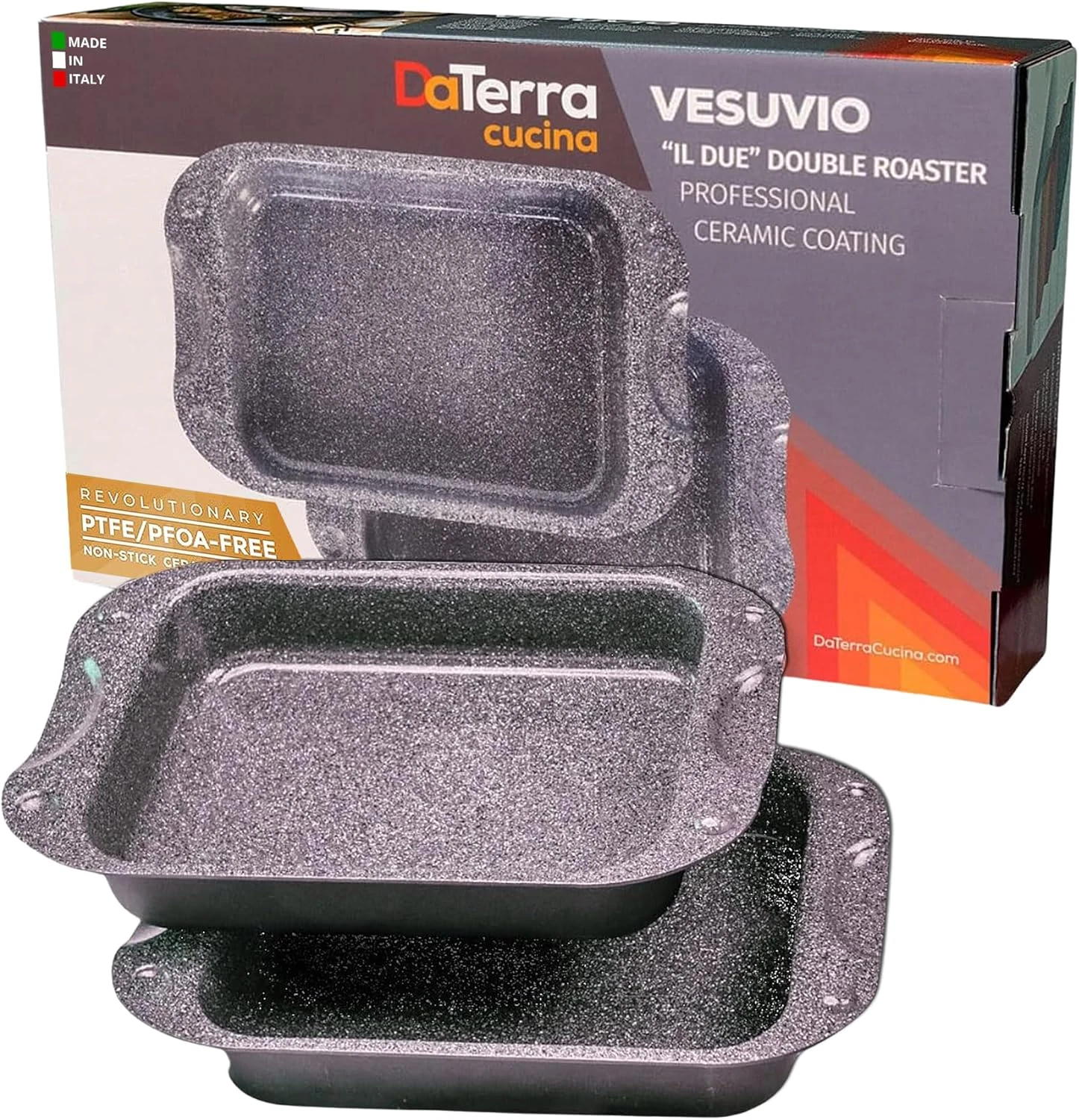 Nonstick Ceramic Dual Roasting Pan Set - 2 Oven Safe Pans, 13"x8"x4.25