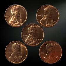 1950-1954 D Lincoln Wheat Penny Brilliant Uncirculated Red 5 Coin Set