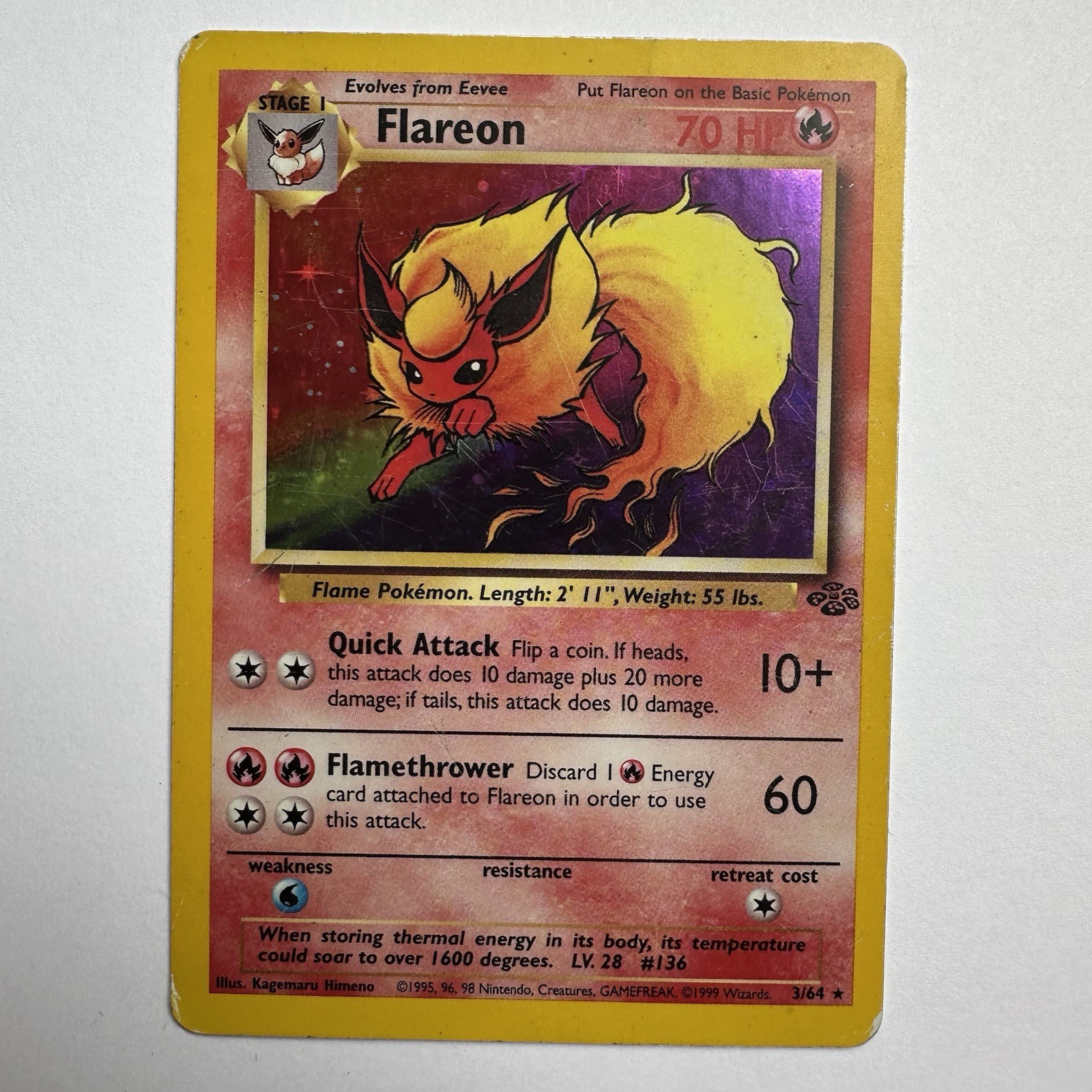 Pokémon TCG Flareon Jungle 70HP  3/64 Holo Unlimited Holo Rare