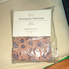 Threshold Rectangular Tablecloth 60 x 84 Brown Blue Beige Floral 100 Cotton