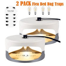 2 Pack Flea Trap for Home, Flea Killer, Non Toxic with 4 Light Bulbs&Sticky Pads