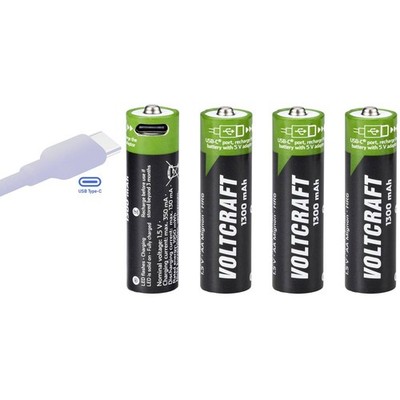 4er Multipack VOLTCRAFT VC-AA1300USB USB-C  Akku Li-Ion 1300 mAh 1.5 V 4 St.