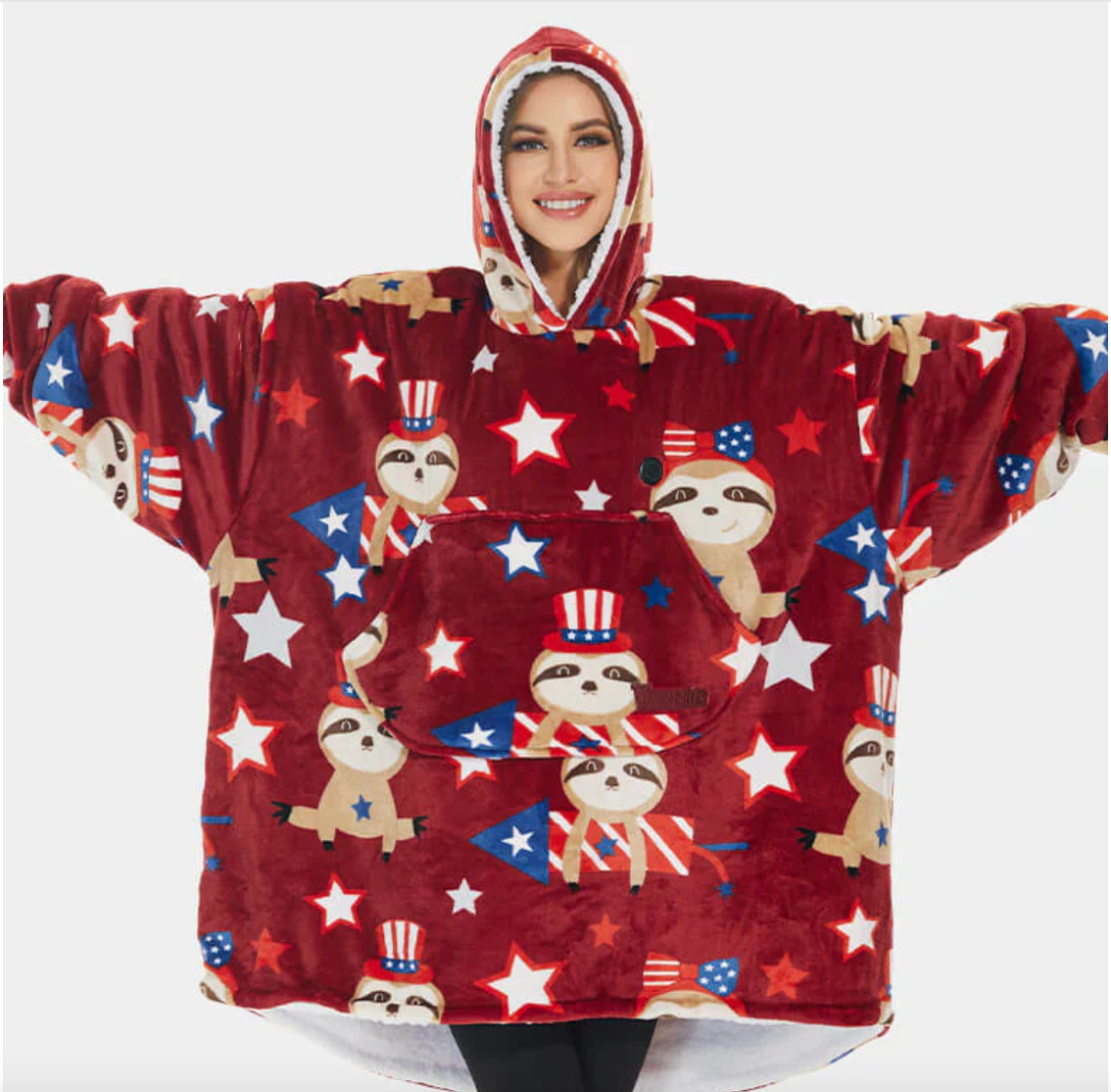 NWT Venustas Unisex Red Heated Wearable Blanket Hoodie W/ Battery Pack One Size image 2