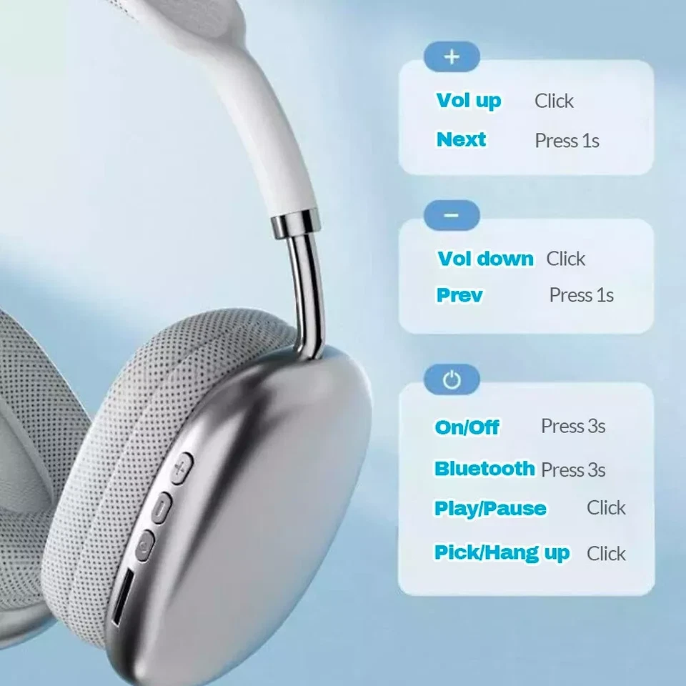 Wireless Bluetooth Headphones Bass Noise Cancelling Stereo Earphones Headset Mic - Image 2 of 4