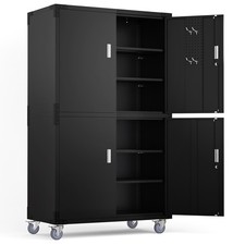 Extra Large 4-Door Metal Storage Cabinet with Adjustable Shelves, Pegboards