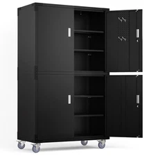 Extra Large 4-Door Metal Storage Cabinet with Adjustable Shelves, Pegboards