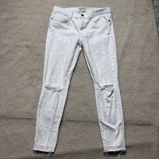 Current Elliott Jeans Womens 28 White Stiletto Skinny Distressed Crop Raw Hem