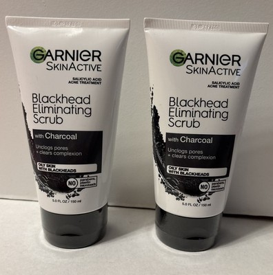 2 Garnier SkinActive Blackhead Eliminating Scrub With Charcoal Oily Skin 5 fl oz