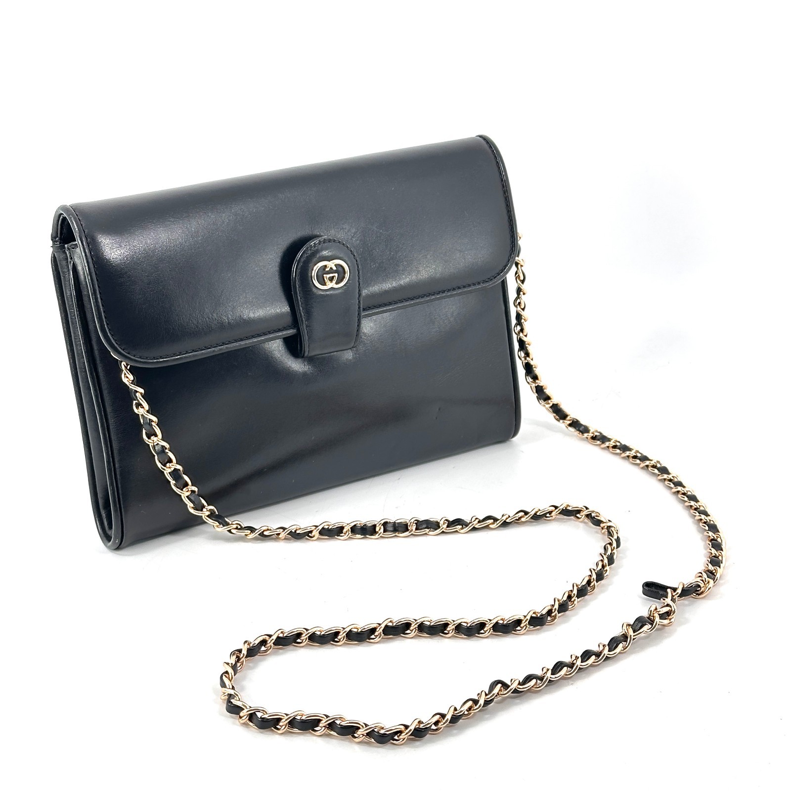 Gucci Borsa a tracolla con tracolla a catena in pelle nera tracolla autentica