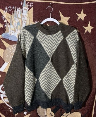 Vintage Le Collezioni Structure Sweater Mens Large Wool Blend Argyle USA 90s
