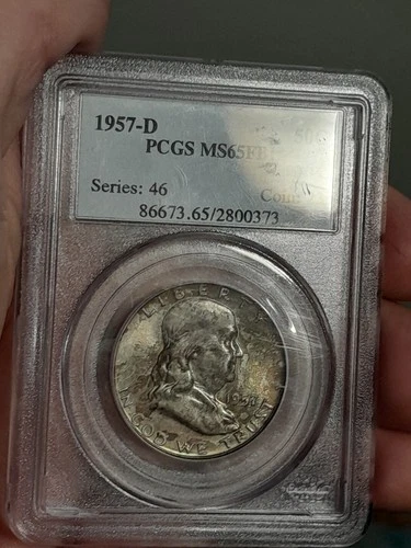 1957 D Franklin Half Dollar MS65 FBL PCGS TONED