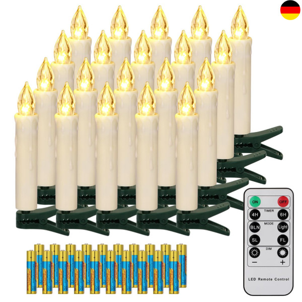 20Er LED Weihnachtsbaum Kerzen Kabellos Mit Fernbedienung Timer Flackern Dimmbar-image