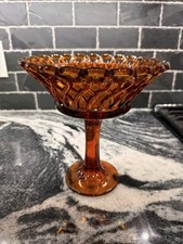 Vintage Amber Glass Basket Weave Pedestal Com...