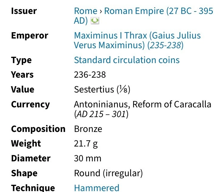 Sestertius Ancient Roman Coin Emperor Maximinus Thrax 235-236AD Victoria German - Image 3 of 4