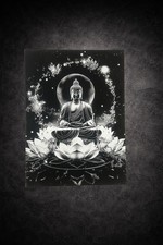 Tableau méditation lotus lumineux noir et blanc décoration murale 30x40 cm