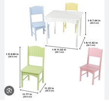 Kids Wooden Table and 4 Chairs Set, White/Pastels - Kids Table Chair Set 26101