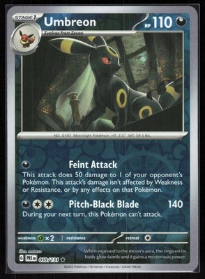 Umbreon 059/131 2025 Rare Prismatic Evolutions Pokemon Reverse Holo