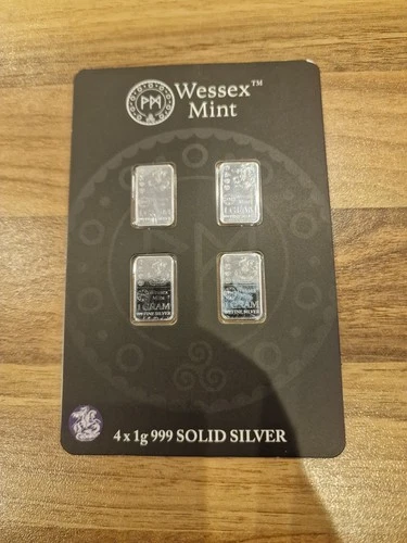 Wessex Mint 4 x 1g George & The Dragon .999 Fine Silver Bullion Bars