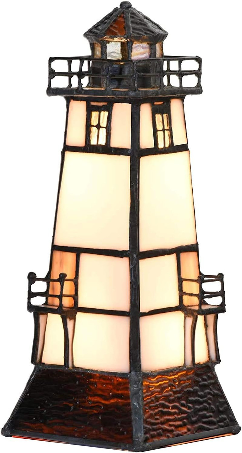 L30727 Lampada Da Tavolo Decorativa in Vetro Colorato a Forma Di Faro, Luce Nott