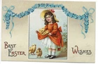 ANTIQUE EMBOSSED EASTER Postcard        YOUNG GIRL HOLDING CHICKS IN HER SKIRT