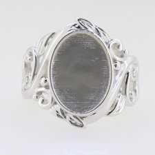 925 Sterling Silver Semi Mount Ring 21x17mm Oval Cabochon Art Nouveau Style