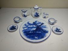 Vintage Handpainted Blue Delft Porcelain 8 Piece Miniature Tea Set