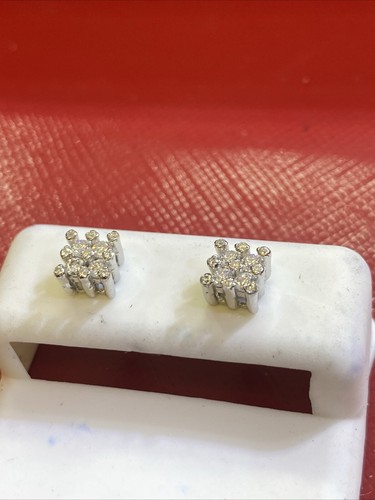 1Ct Round Cut Real Moissanite Men's Cluster Stud Earrings Silver /b2 - Picture 2 of 3
