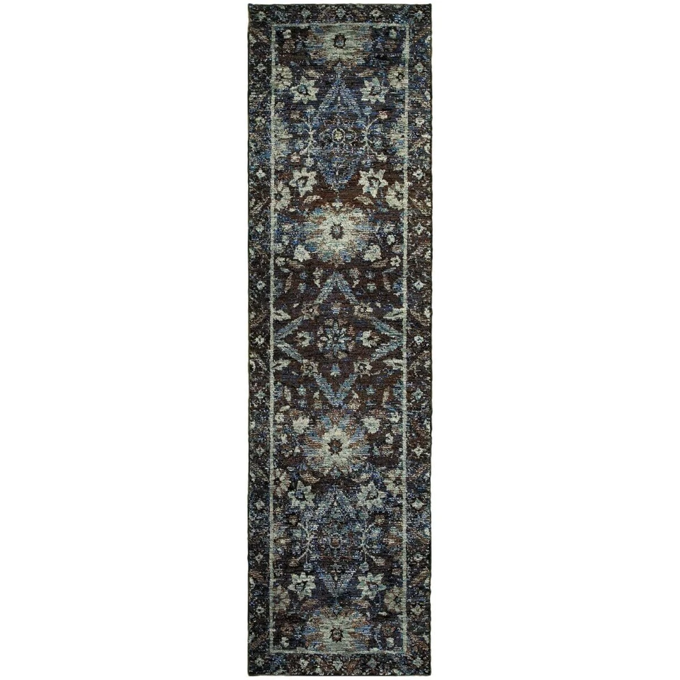 HOMEROOTS 8' Runner Navy Blue Oriental Power Loom Runner Rug
