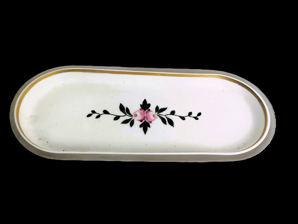 Flacon Zerstäuber Tablett Schminktisch Set Milchglas Rosen Art Deco De Vilbiss - Bild 2 von 4