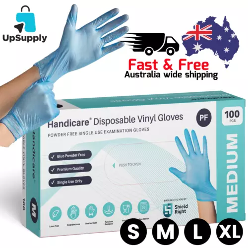 Handicare Blue Vinyl Disposable Gloves Powder Free & Latex-Free 100 Pack